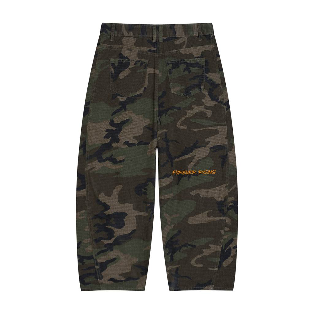 Forever Rising Camo Barrel Leg Cargo Pants